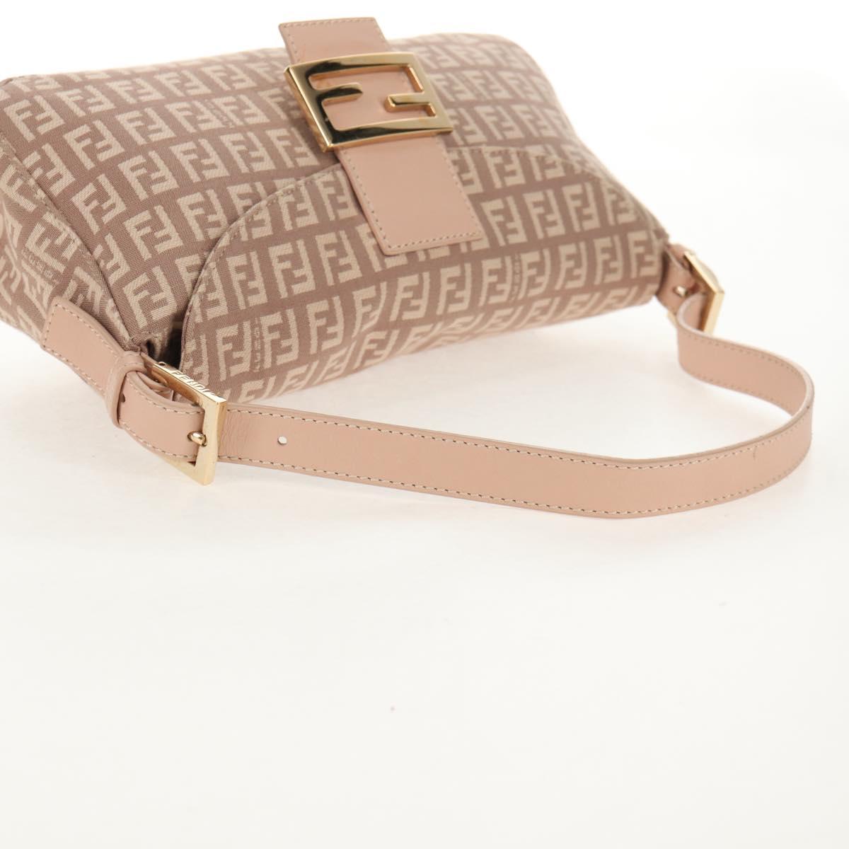 FENDI Zucchino Canvas Mamma Baguette Shoulder Bag Gold Pink Auth 155341V