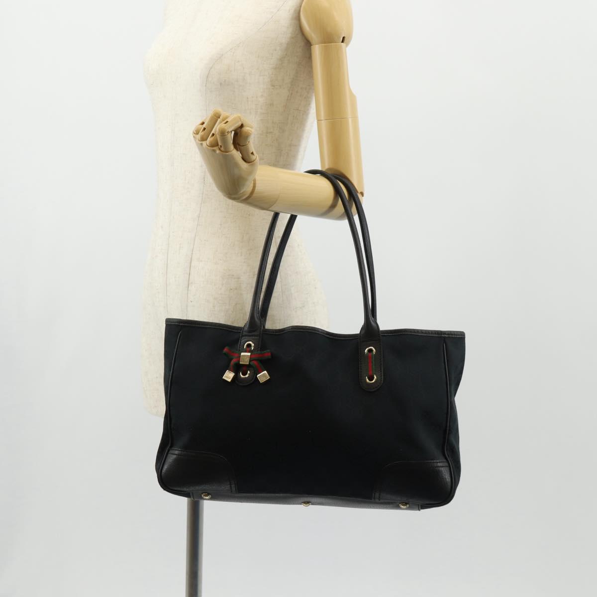 Old GUCCI GG Canvas Web Sherry Line Pretty Bag Black Red 163805 Auth 155348V
