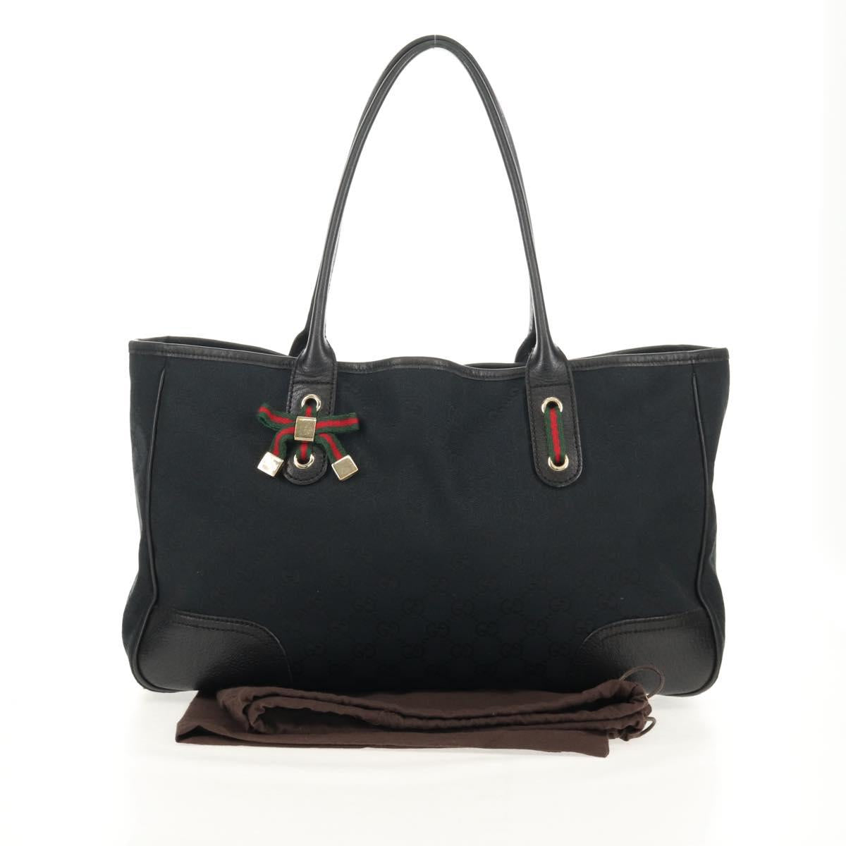 Old GUCCI GG Canvas Web Sherry Line Pretty Bag Black Red 163805 Auth 155348V