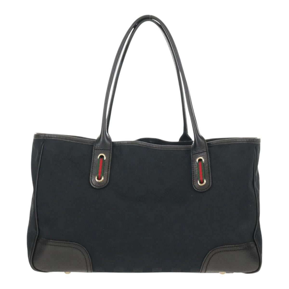 Old GUCCI GG Canvas Web Sherry Line Pretty Bag Black Red 163805 Auth 155348V