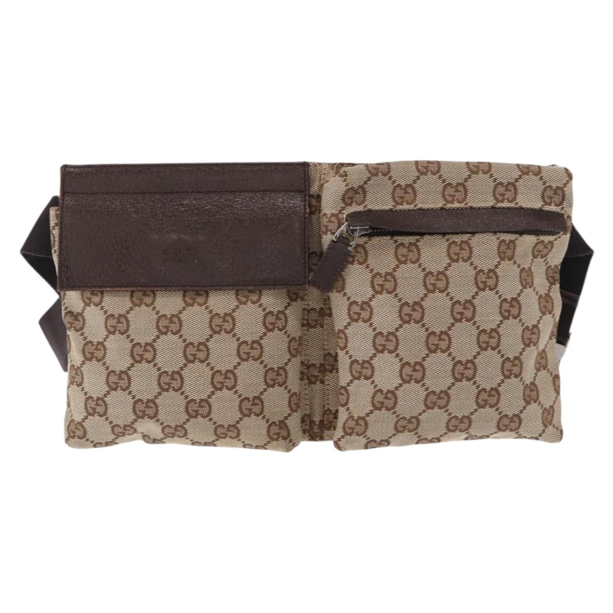 GUCCI GG Canvas Waist bag Beige Silver 28566 Auth 155383