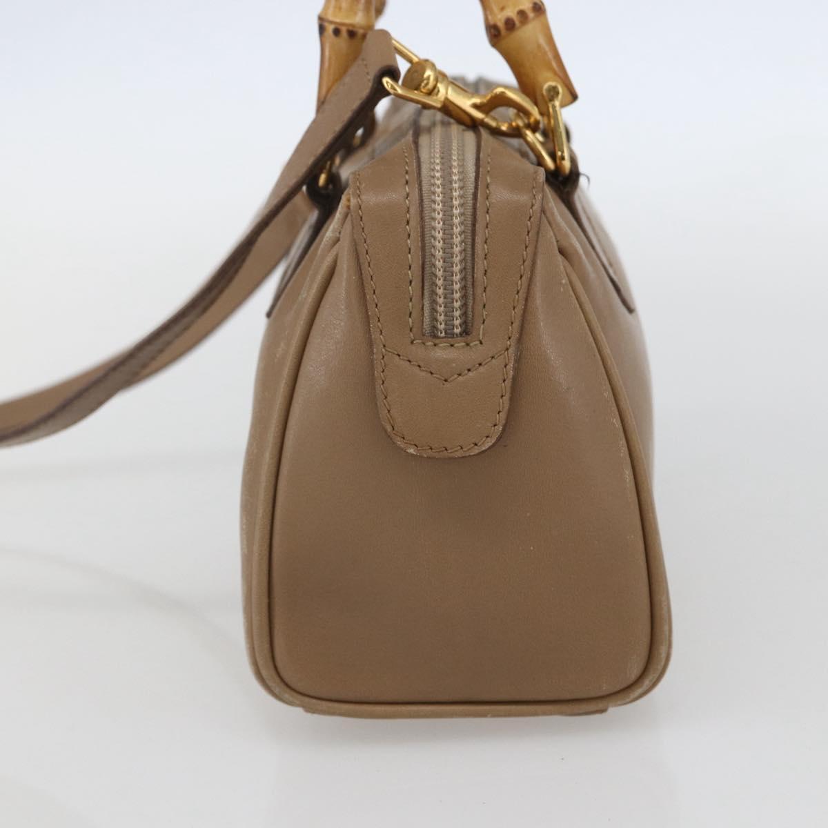 GUCCI Bamboo mini Boston Bag Leather 2way Beige Gold 007 3444 0232 Auth 155385