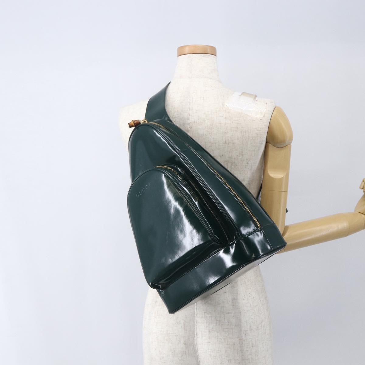 GUCCI Bamboo Shoulder Bag Enamel Black Silver 003 3444 0027 Auth 155386