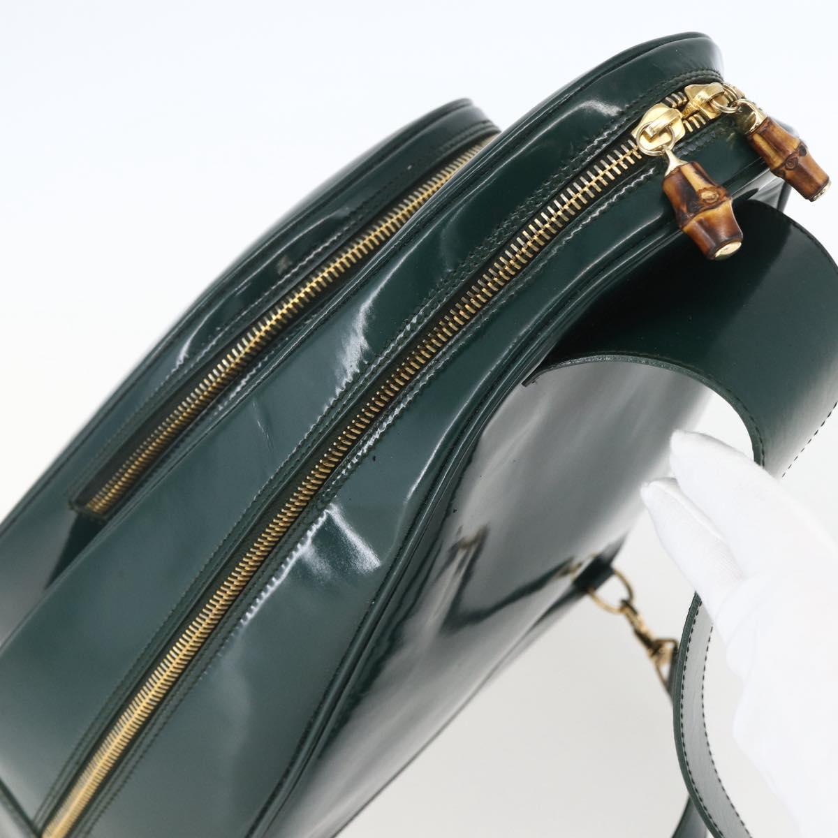 GUCCI Bamboo Shoulder Bag Enamel Black Silver 003 3444 0027 Auth 155386
