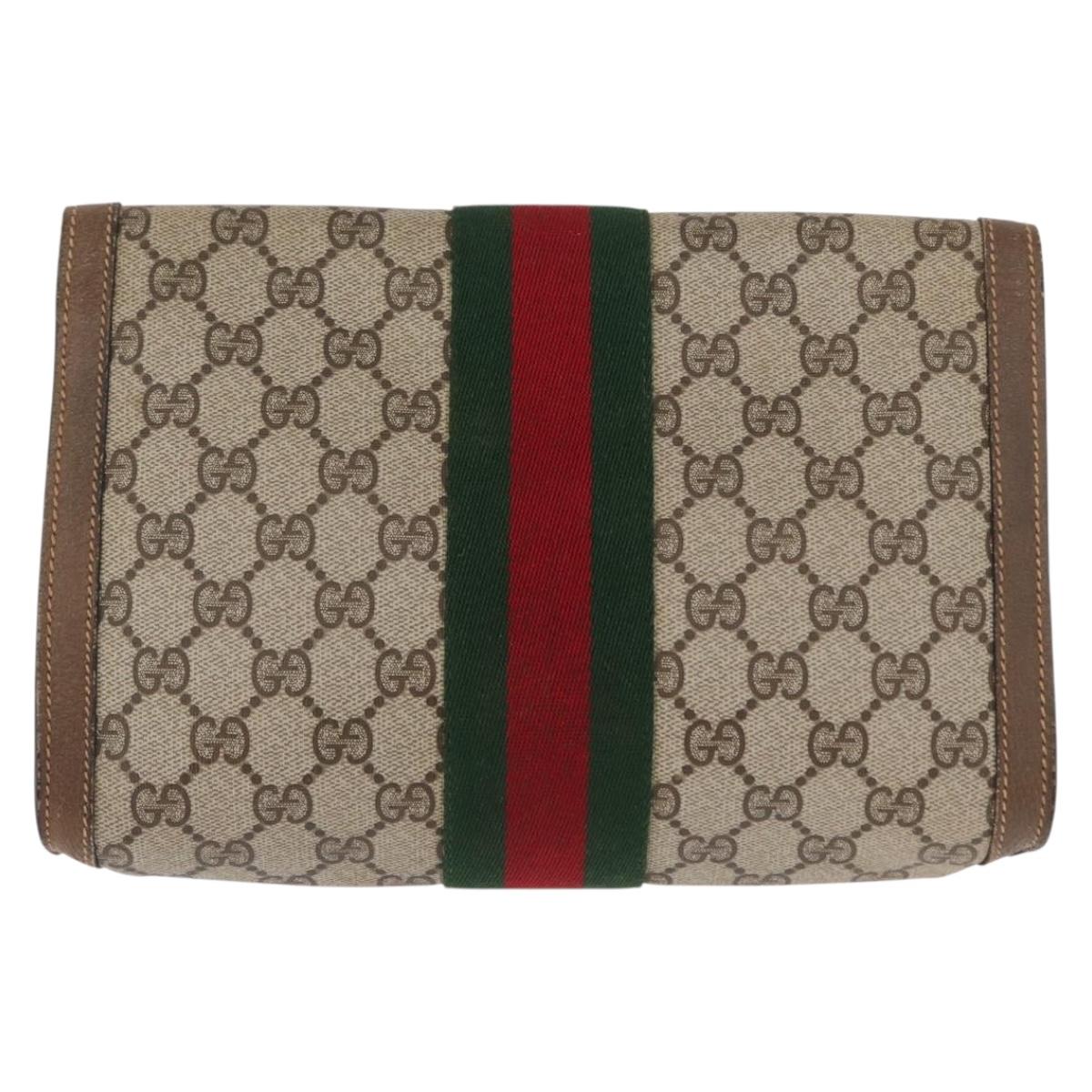 GUCCI GG Supreme Web Sherry Line Clutch Bag PVC Beige Gold 89 01 006 Auth 155387