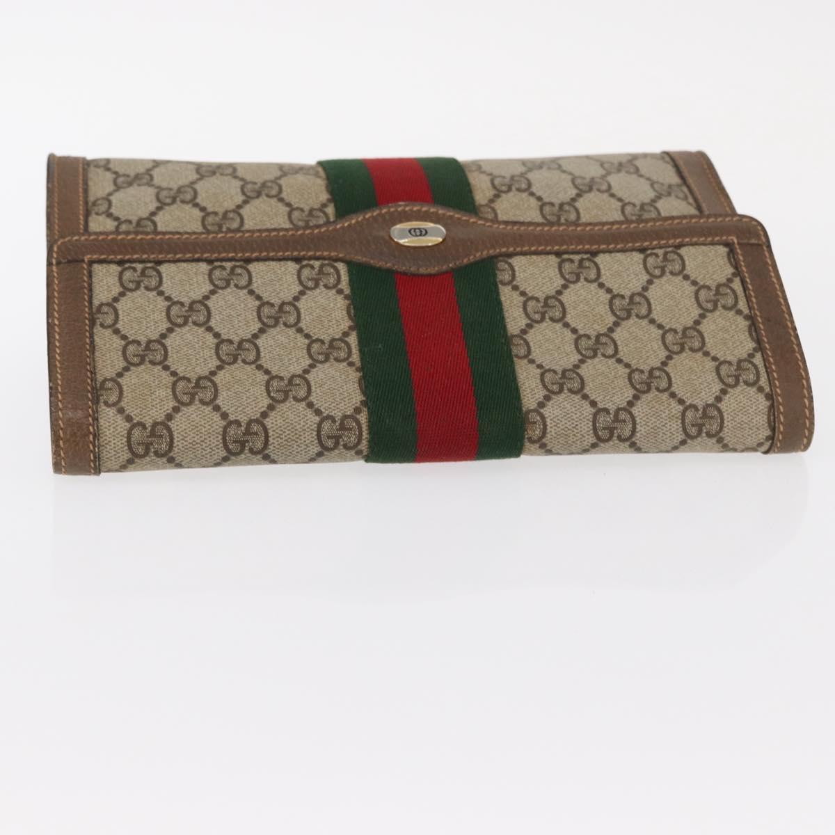 GUCCI GG Supreme Web Sherry Line Clutch Bag PVC Beige Gold 89 01 006 Auth 155387