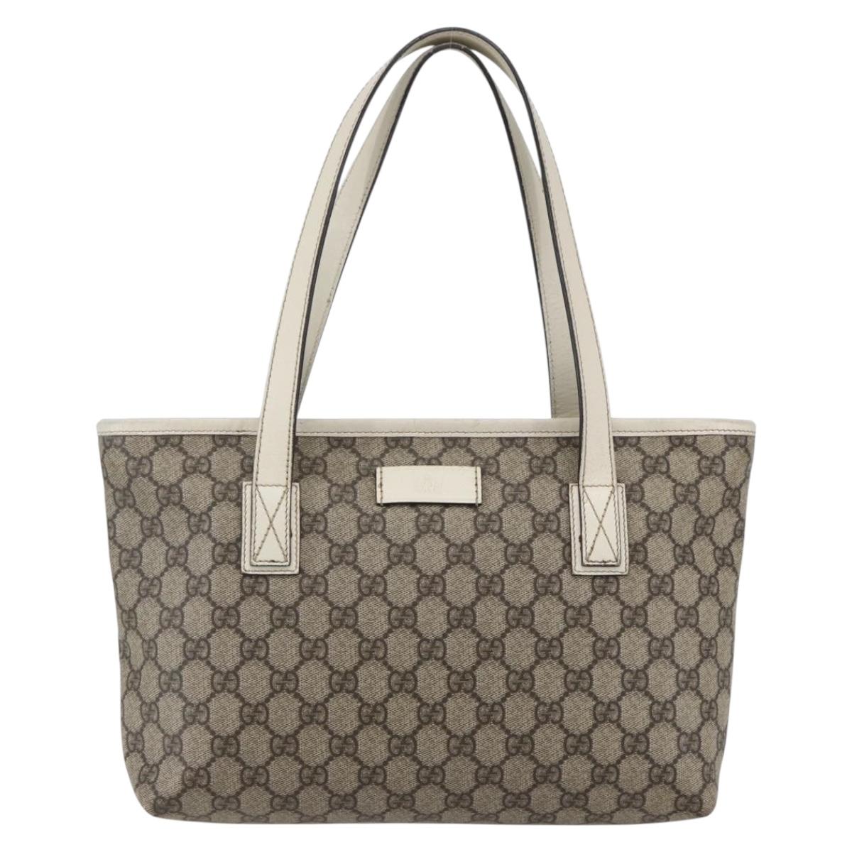 GUCCI GG Supreme Tote Bag PVC Beige Silver 211138 Auth 155388