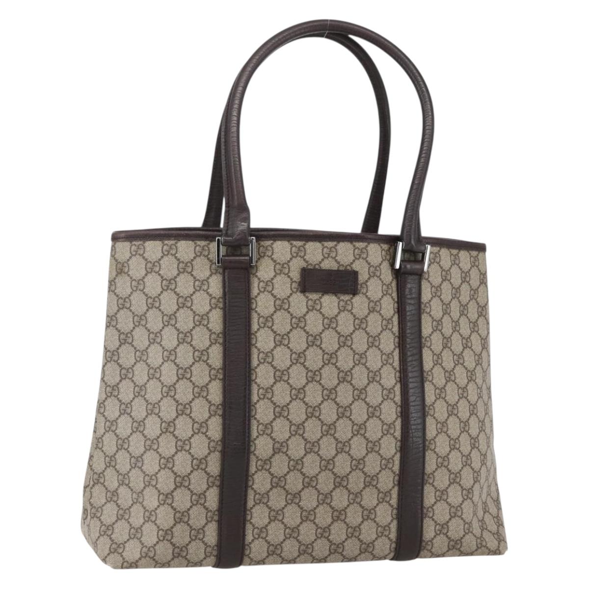 GUCCI GG Supreme Tote Bag PVC Beige Silver 114288 Auth 155389