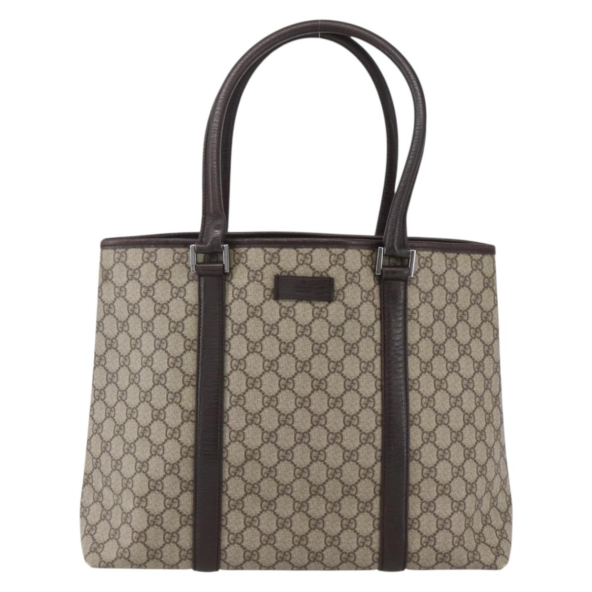 GUCCI GG Supreme Tote Bag PVC Beige Silver 114288 Auth 155389