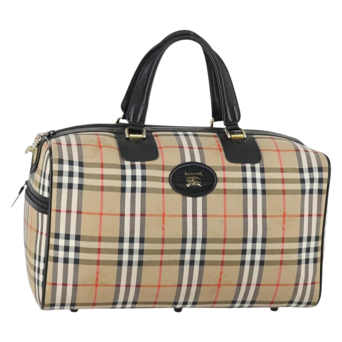 Burberrys Nova Check Boston Bag Canvas Beige Gold Auth 155390