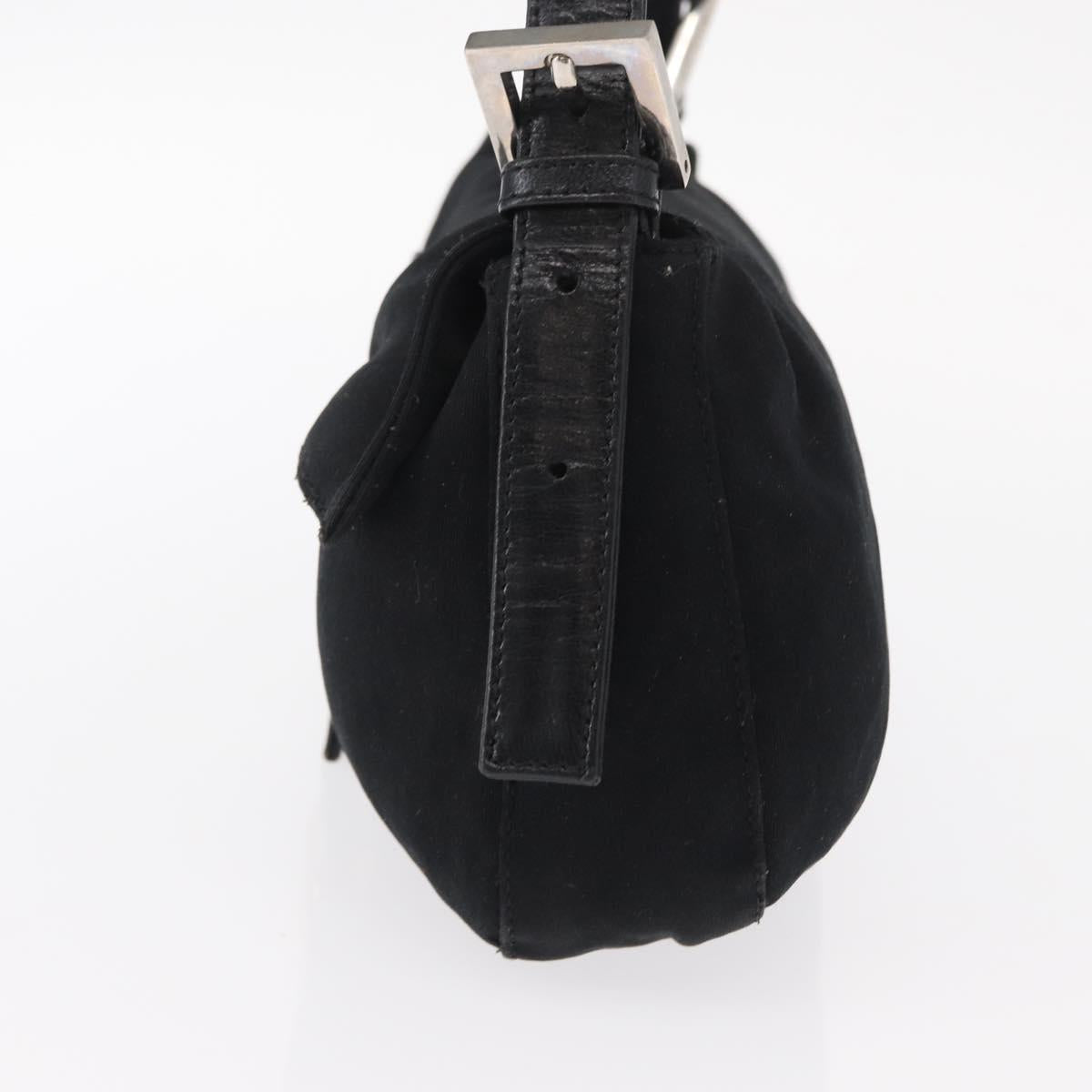 FENDI Mamma Baguette Shoulder Bag Nylon Black Silver Auth 155392
