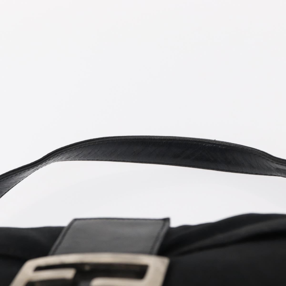 FENDI Mamma Baguette Shoulder Bag Nylon Black Silver Auth 155392