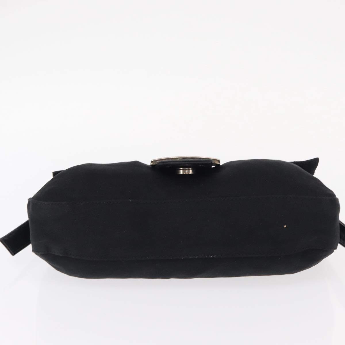 FENDI Mamma Baguette Shoulder Bag Nylon Black Silver Auth 155392
