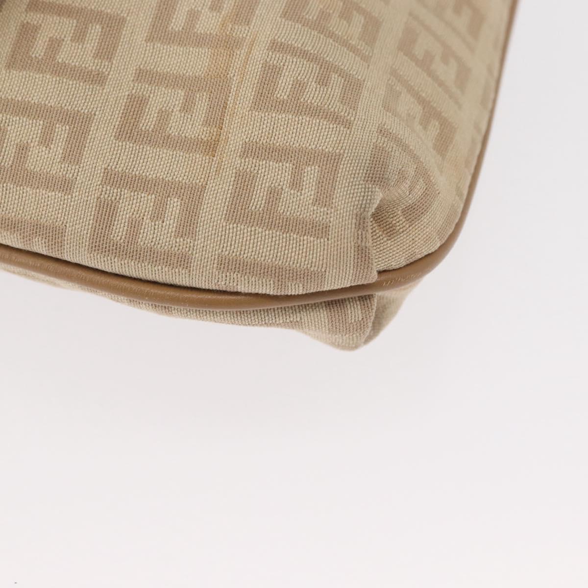 FENDI Zucchino Canvas Mamma Baguette Shoulder Bag Beige Silver Auth 155393