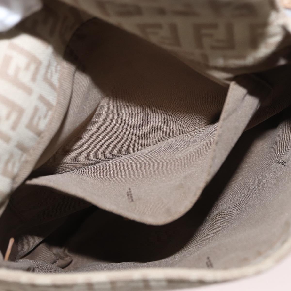 FENDI Zucchino Canvas Mamma Baguette Shoulder Bag Beige Silver Auth 155393