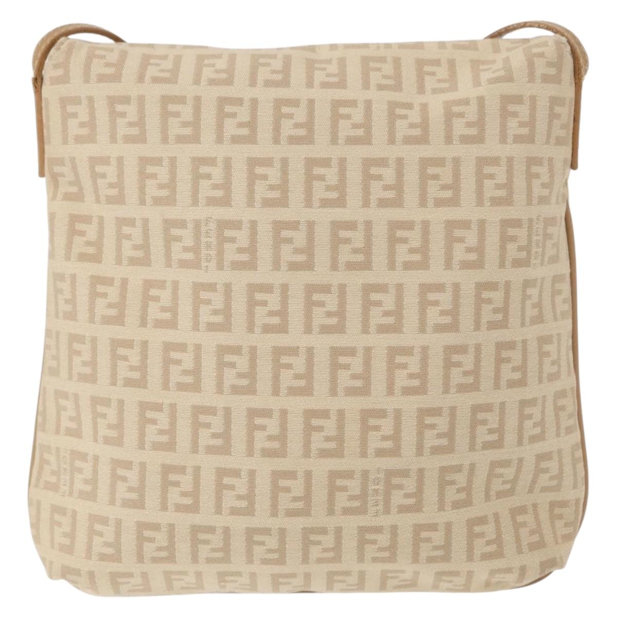 FENDI Zucchino Canvas Mamma Baguette Shoulder Bag Beige Silver Auth 155393