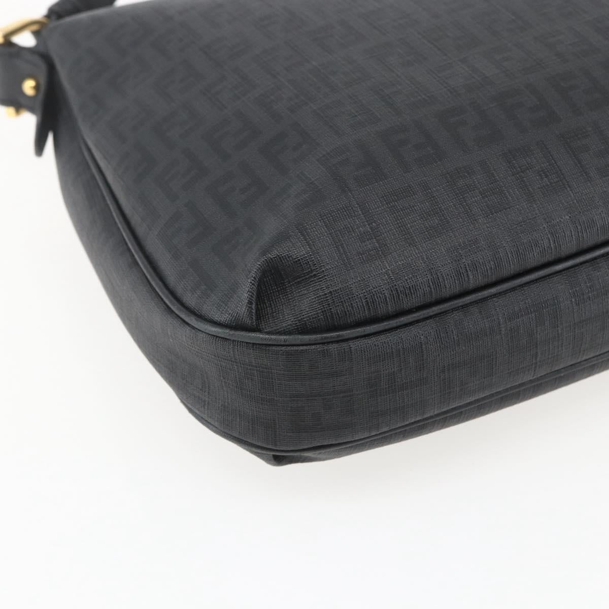 FENDI Zucchino Canvas Shoulder Bag PVC Black Gold Auth 155394