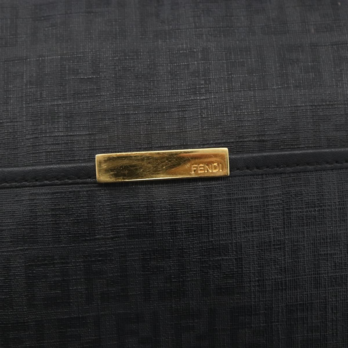 FENDI Zucchino Canvas Shoulder Bag PVC Black Gold Auth 155394