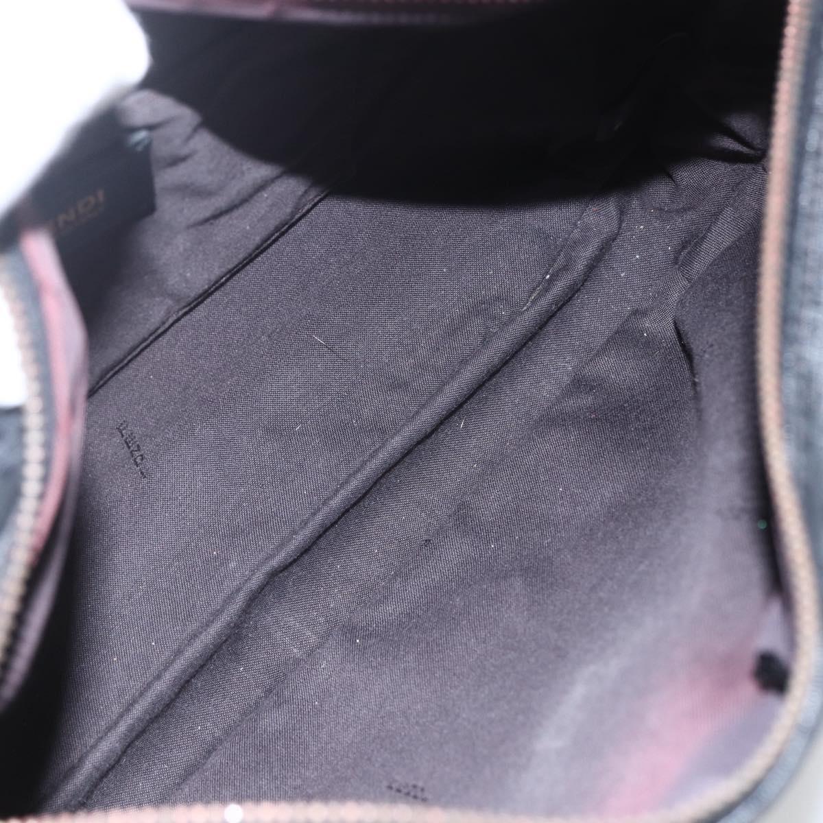 FENDI Zucchino Canvas Shoulder Bag PVC Black Gold Auth 155394