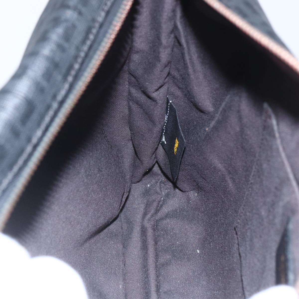 FENDI Zucchino Canvas Shoulder Bag PVC Black Gold Auth 155394