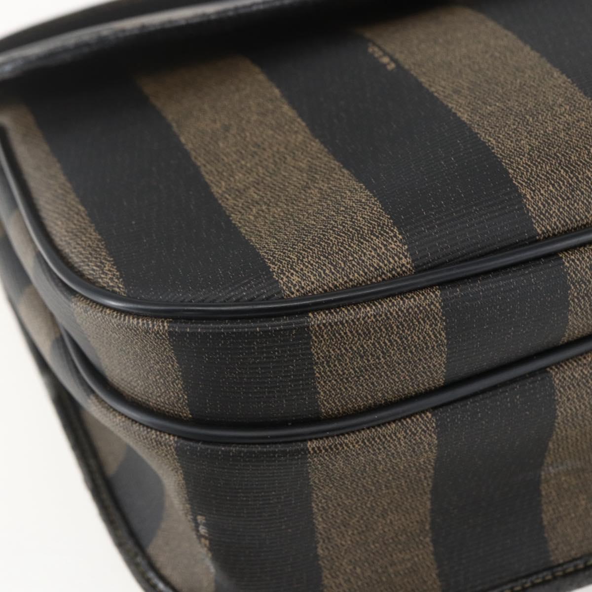 FENDI Pecan Canvas Shoulder Bag PVC Black Brown gold Auth 155396