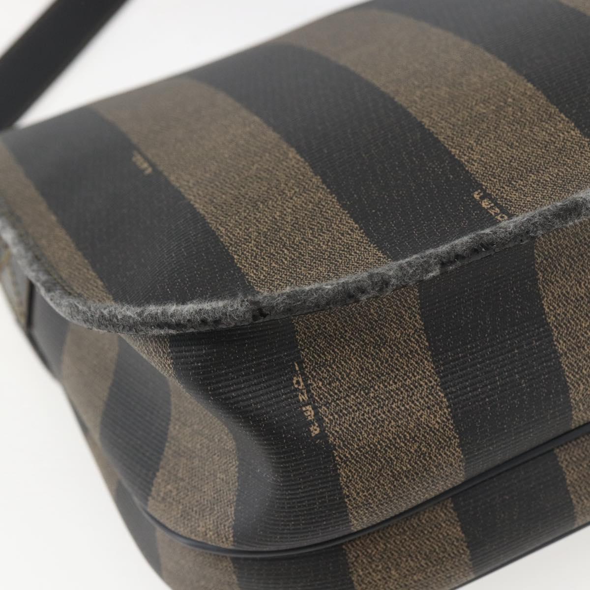 FENDI Pecan Canvas Shoulder Bag PVC Black Brown gold Auth 155396
