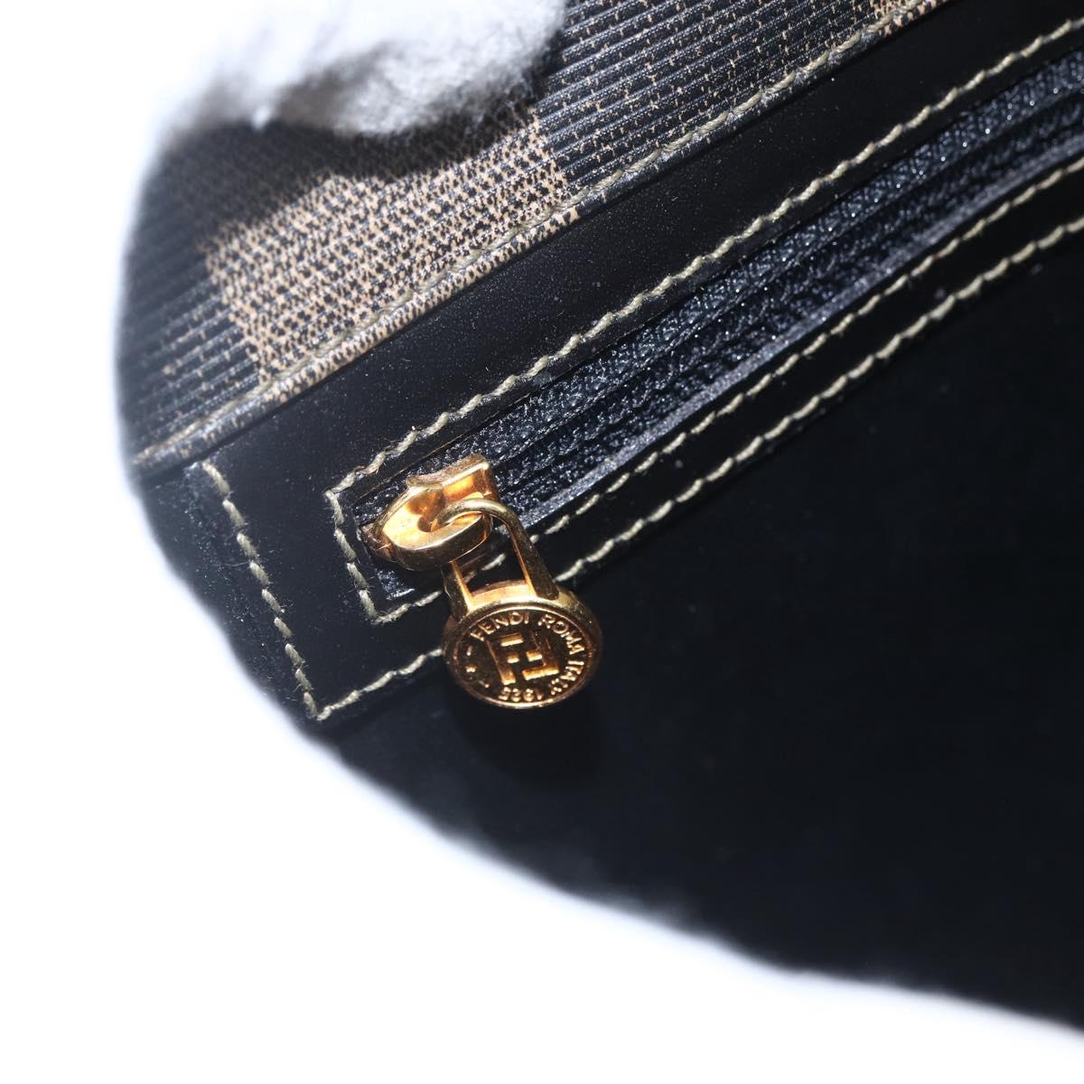 FENDI Pecan Canvas Shoulder Bag PVC Black Brown gold Auth 155396