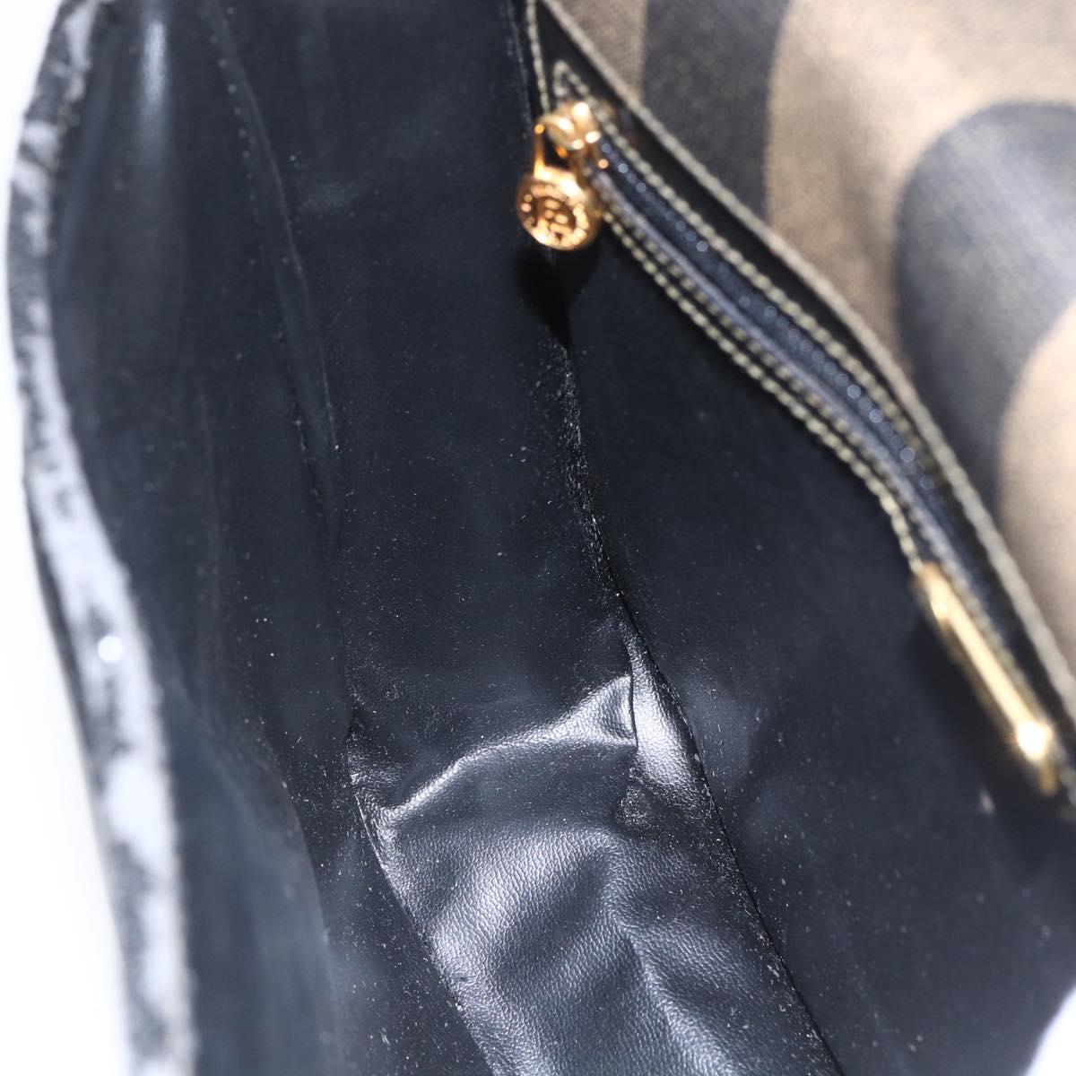 FENDI Pecan Canvas Shoulder Bag PVC Black Brown gold Auth 155396