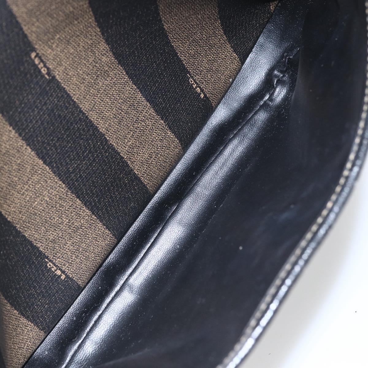 FENDI Pecan Canvas Shoulder Bag PVC Black Brown gold Auth 155396