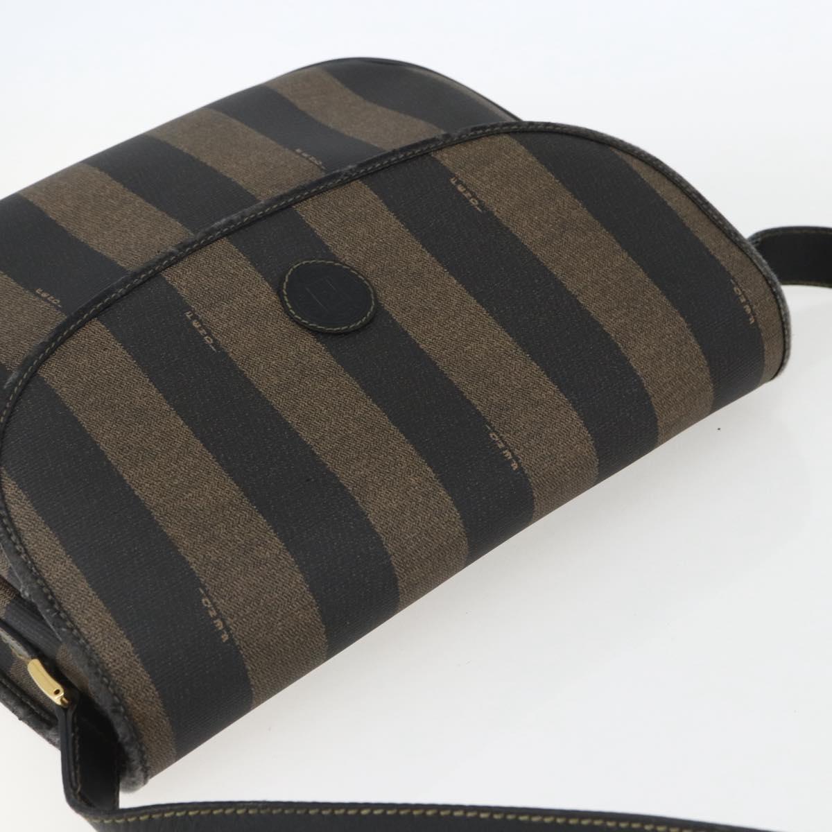 FENDI Pecan Canvas Shoulder Bag PVC Black Brown gold Auth 155396