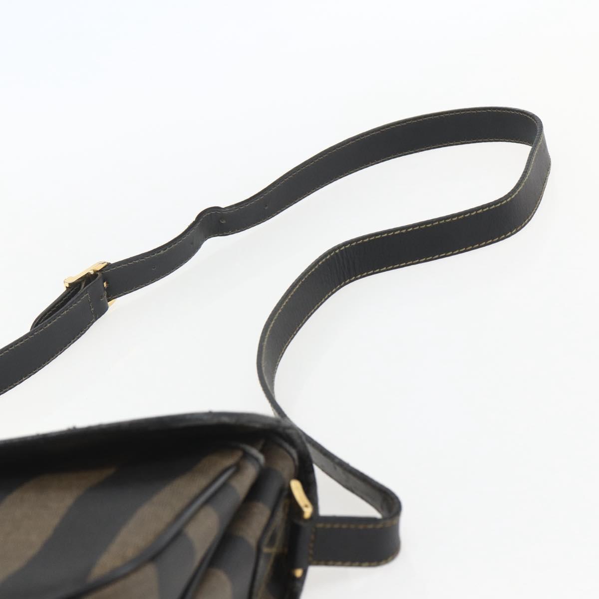 FENDI Pecan Canvas Shoulder Bag PVC Black Brown gold Auth 155396
