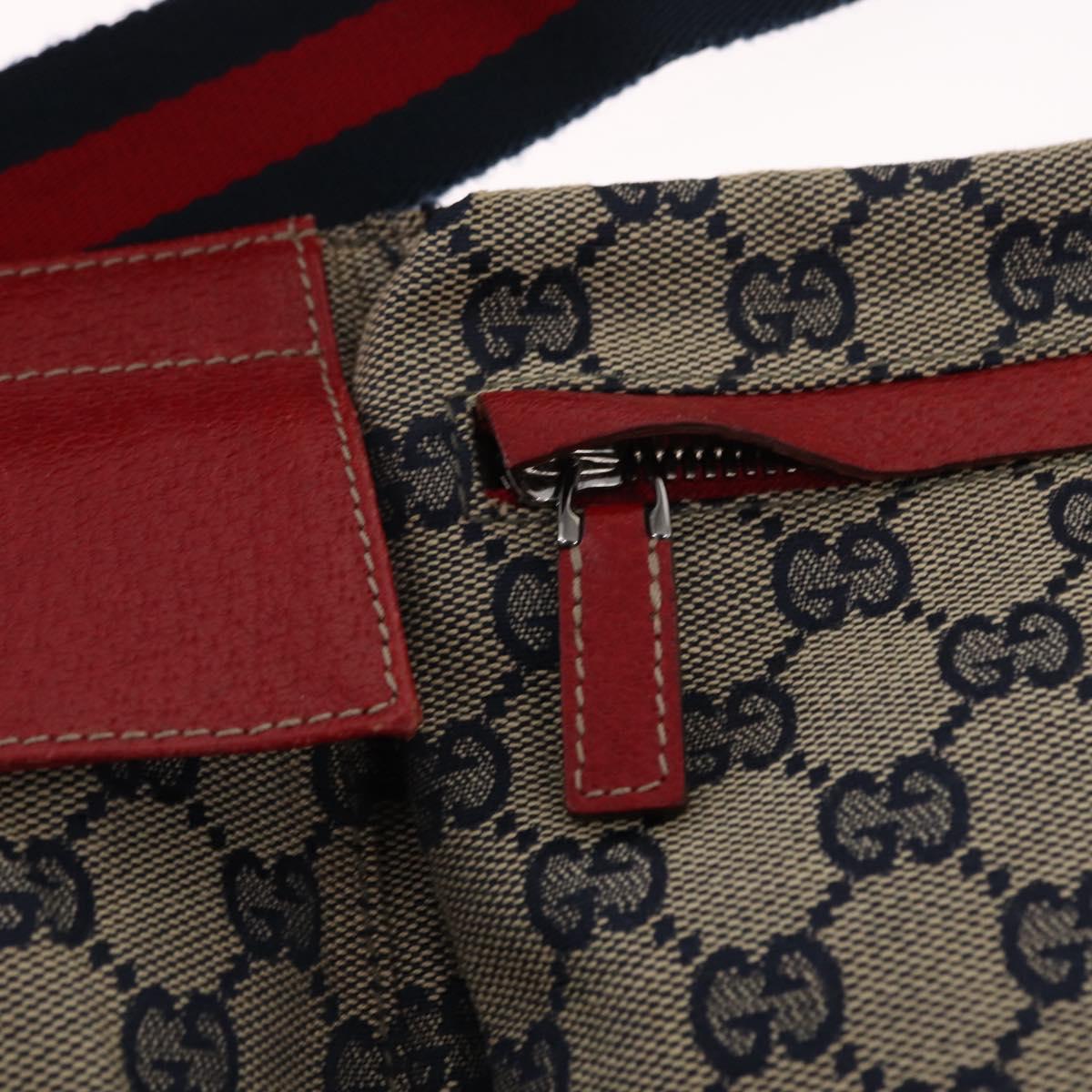 GUCCI GG Canvas Sherry Line Waist bag Red Navy 28566 Auth 155397