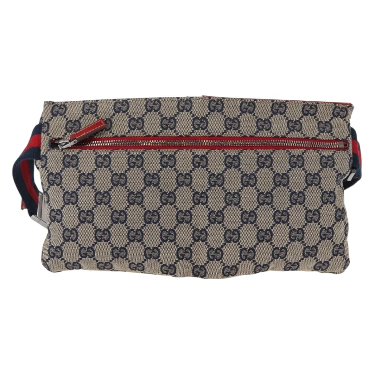 GUCCI GG Canvas Sherry Line Waist bag Red Navy 28566 Auth 155397