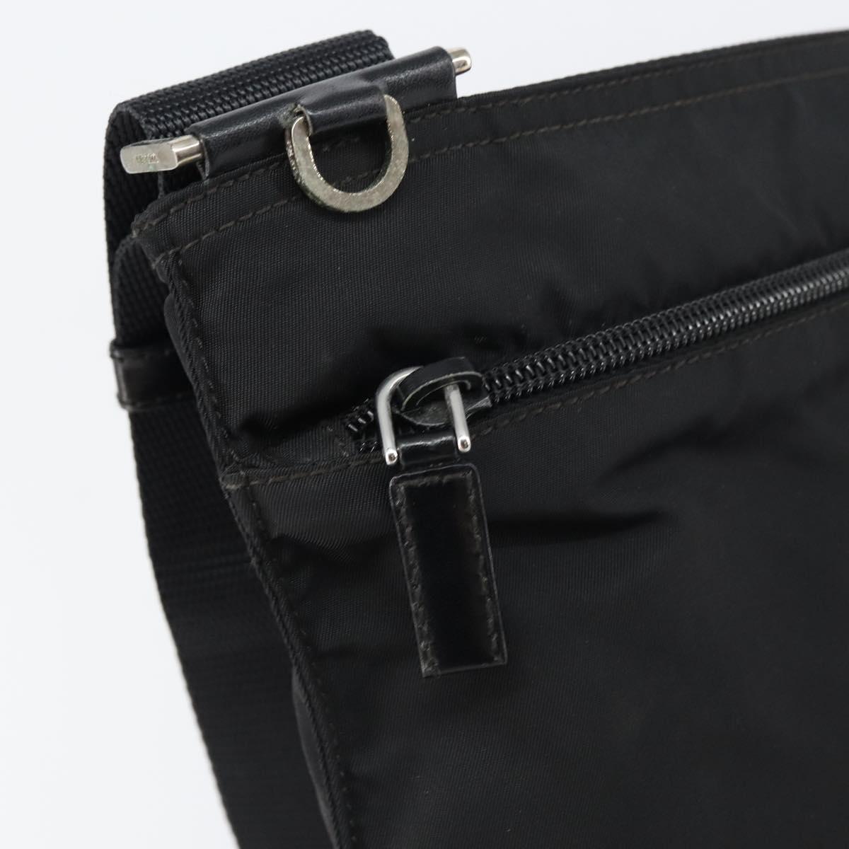 PRADA Shoulder Bag Nylon Black Silver Auth 155398