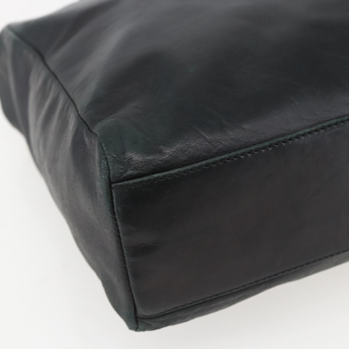 PRADA Hand Bag Leather Black Gold Auth 155399