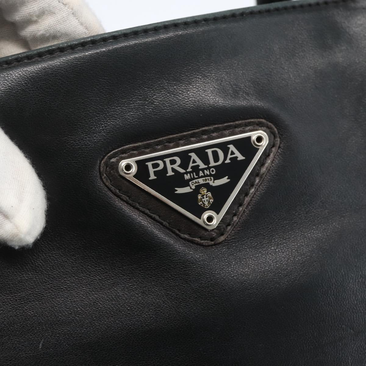 PRADA Hand Bag Leather Black Gold Auth 155399