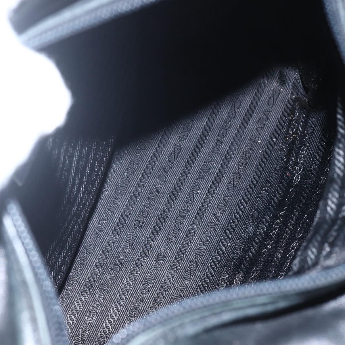 PRADA Hand Bag Leather Black Gold Auth 155399