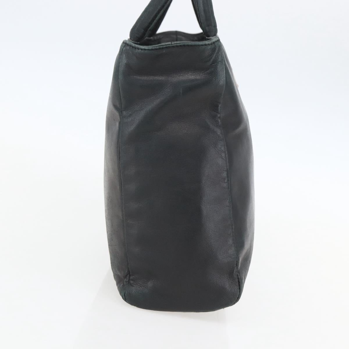 PRADA Hand Bag Leather Black Gold Auth 155399