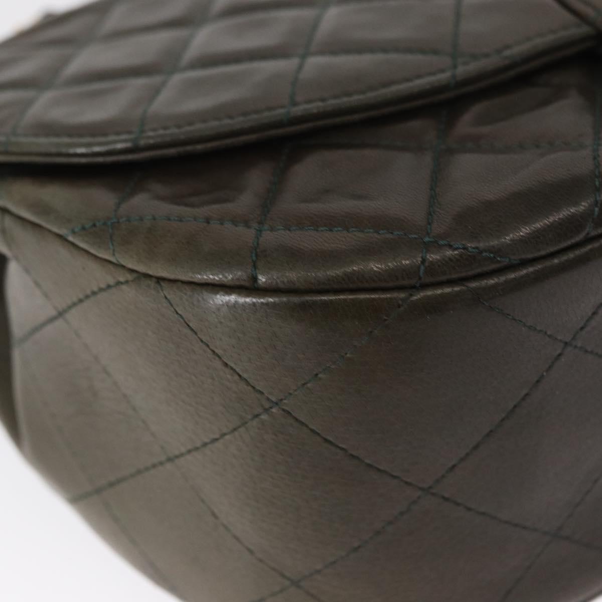 CHANEL Chain Matelasse Shoulder Bag Lamb Skin Khaki Gold CC Auth 155402