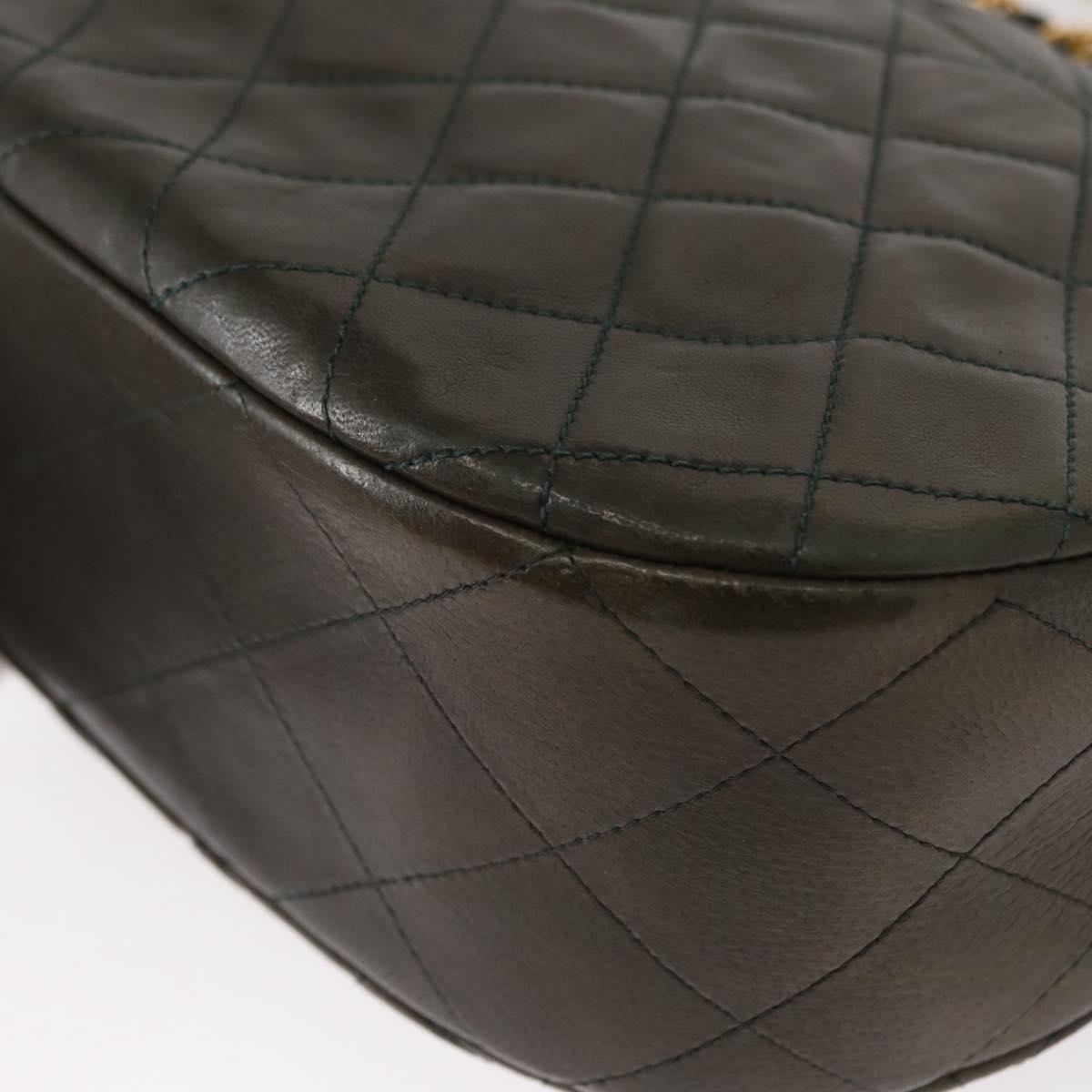 CHANEL Chain Matelasse Shoulder Bag Lamb Skin Khaki Gold CC Auth 155402