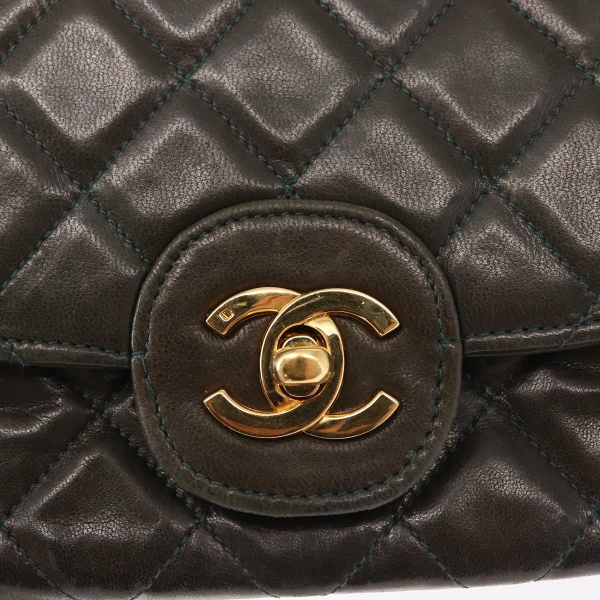 CHANEL Chain Matelasse Shoulder Bag Lamb Skin Khaki Gold CC Auth 155402
