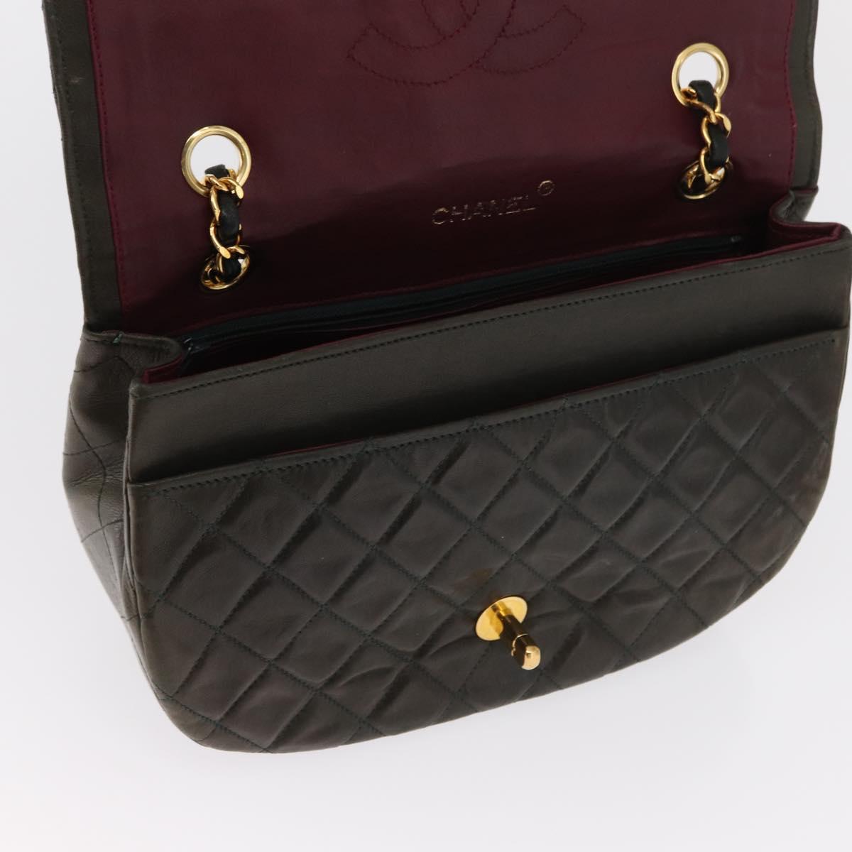 CHANEL Chain Matelasse Shoulder Bag Lamb Skin Khaki Gold CC Auth 155402