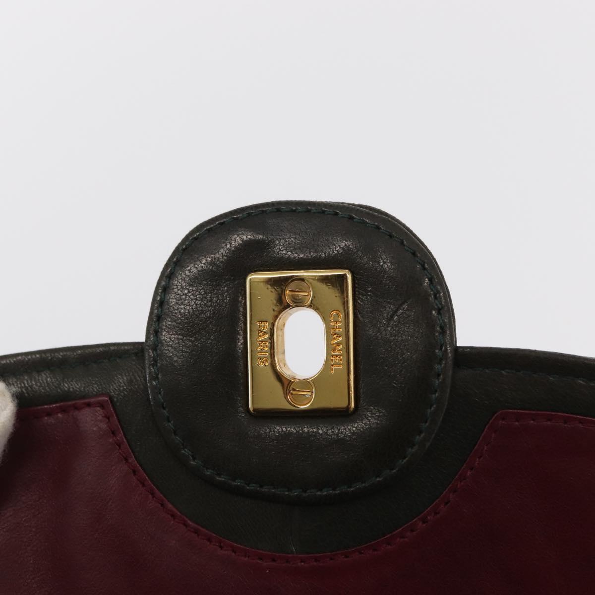 CHANEL Chain Matelasse Shoulder Bag Lamb Skin Khaki Gold CC Auth 155402