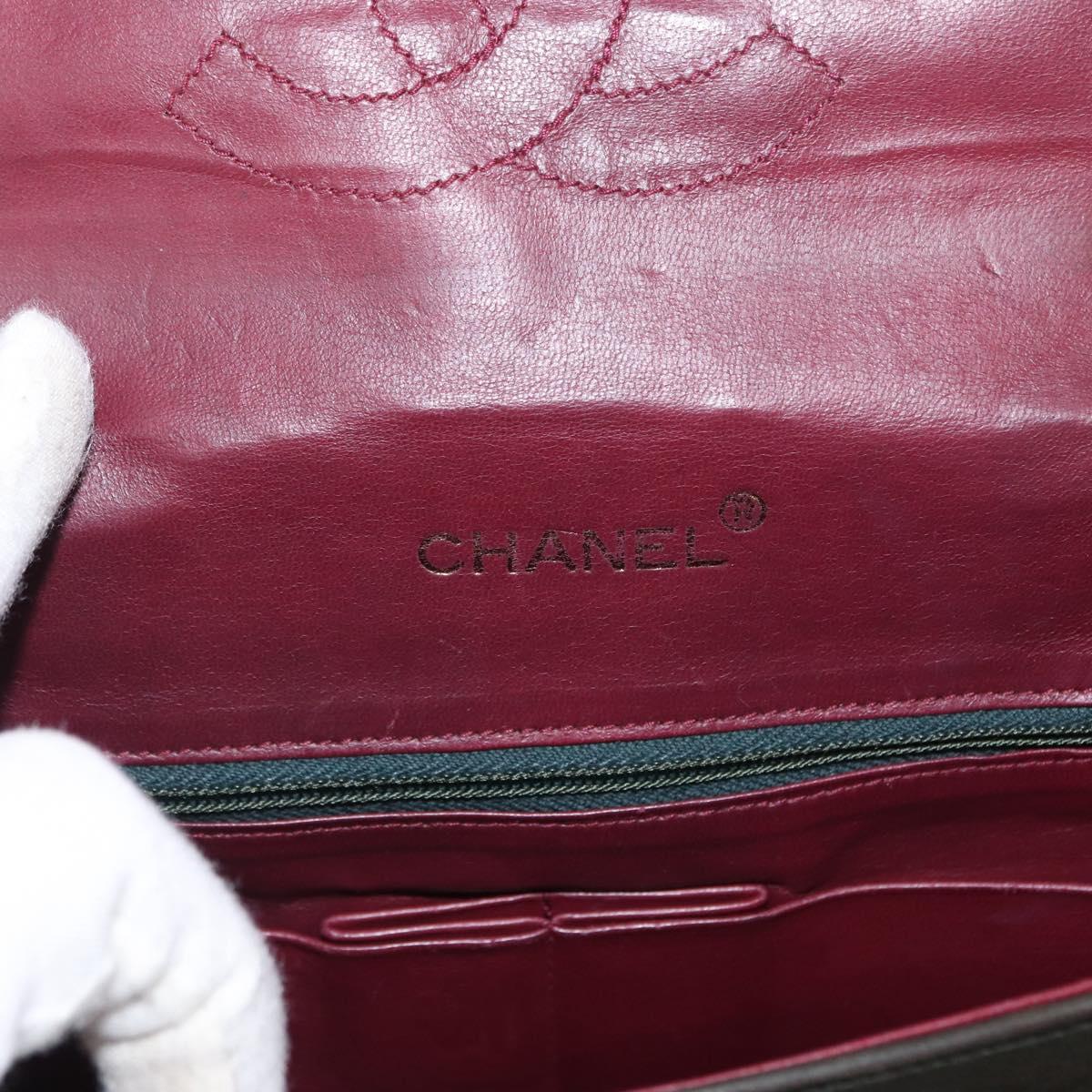 CHANEL Chain Matelasse Shoulder Bag Lamb Skin Khaki Gold CC Auth 155402