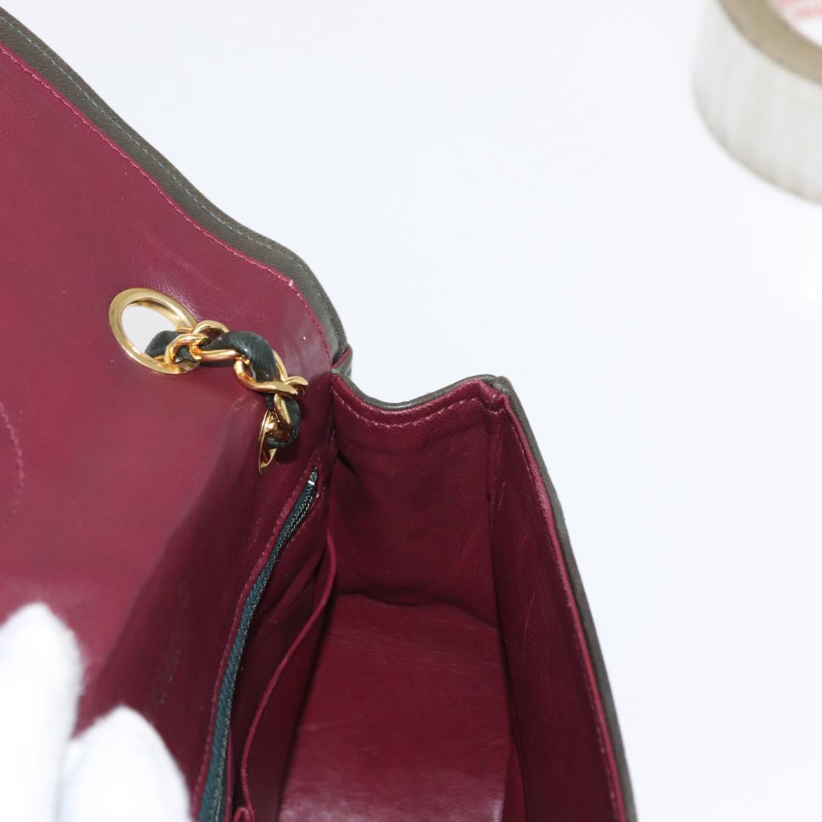 CHANEL Chain Matelasse Shoulder Bag Lamb Skin Khaki Gold CC Auth 155402