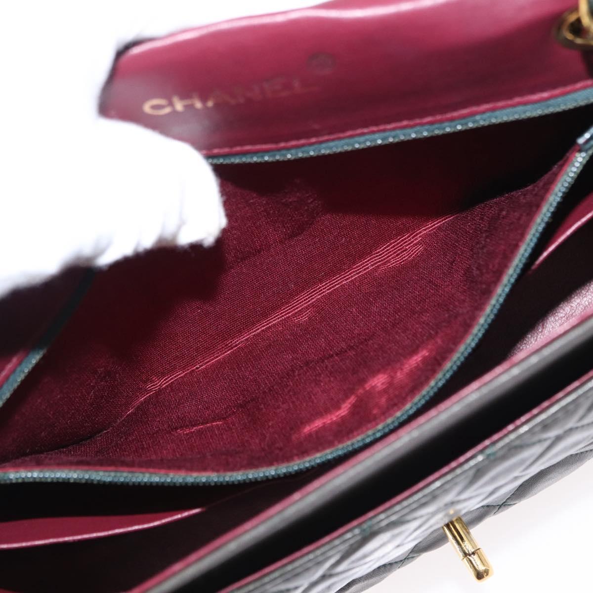 CHANEL Chain Matelasse Shoulder Bag Lamb Skin Khaki Gold CC Auth 155402