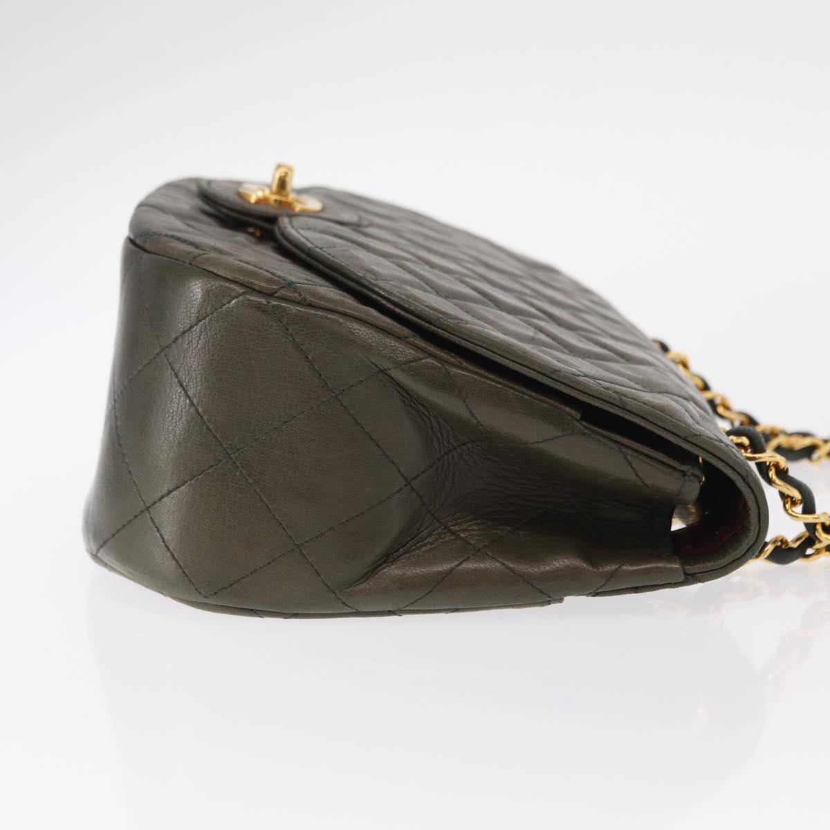 CHANEL Chain Matelasse Shoulder Bag Lamb Skin Khaki Gold CC Auth 155402