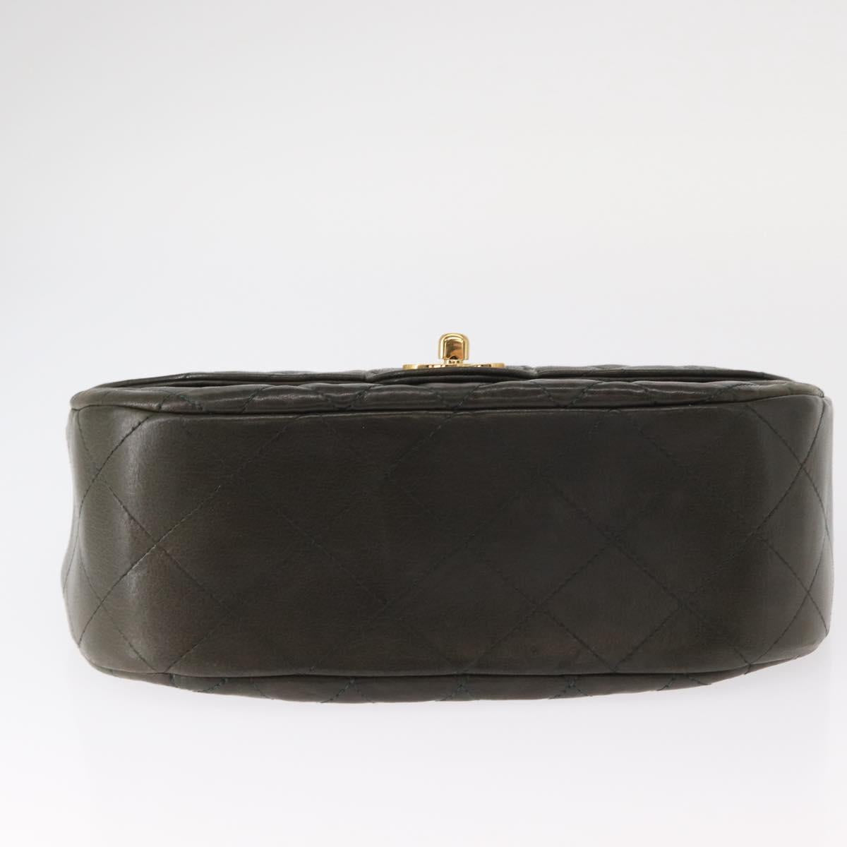 CHANEL Chain Matelasse Shoulder Bag Lamb Skin Khaki Gold CC Auth 155402