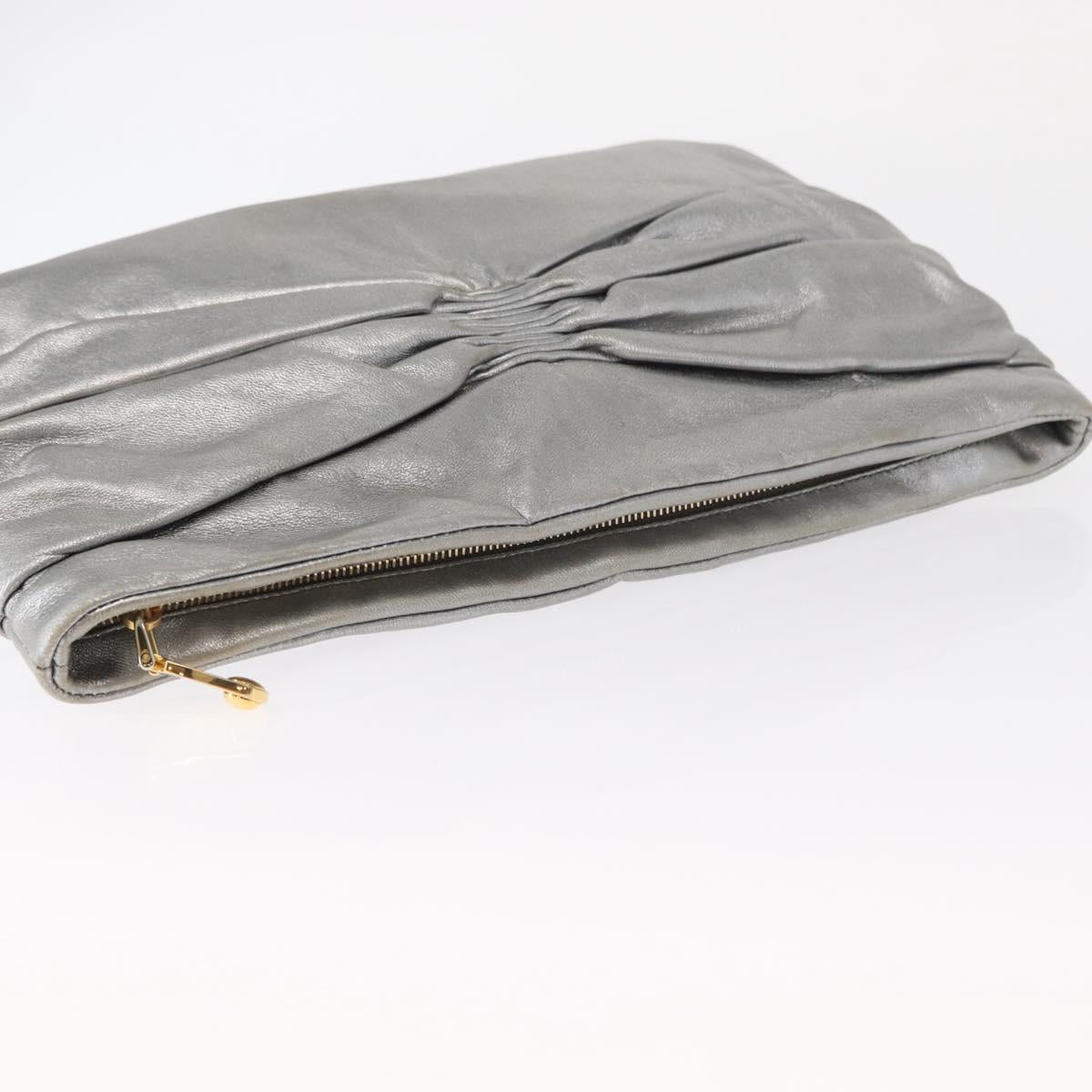 Miu Miu Clutch Bag Leather Silver Gold Auth 155407