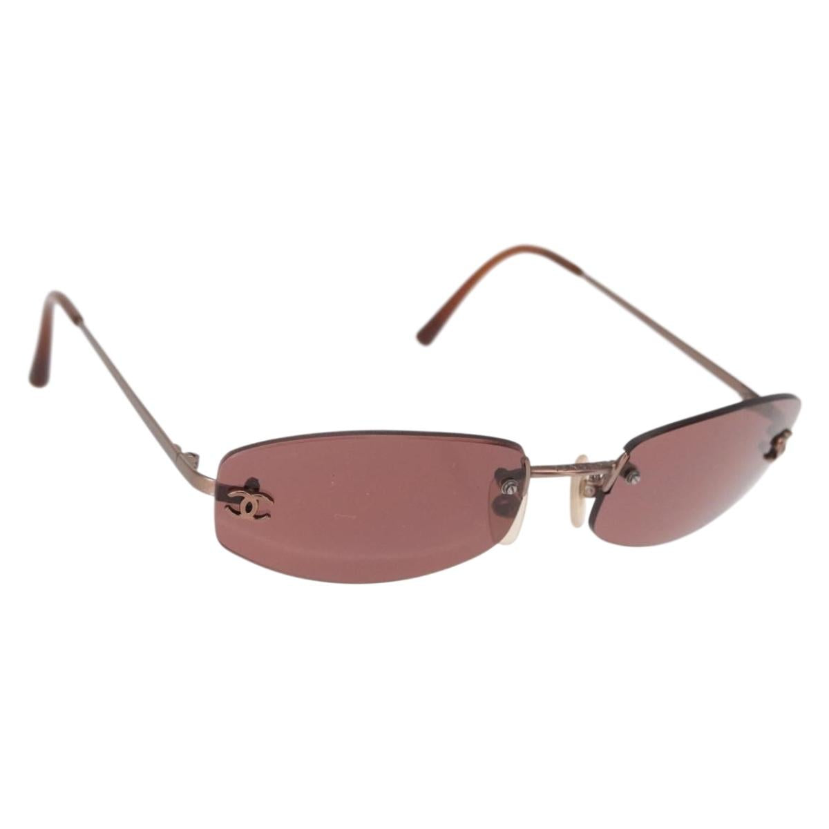 CHANEL Sunglasses Metal Brown 4002 CC Auth 155411A